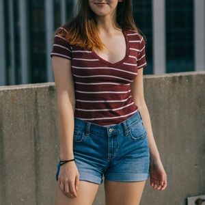 Red/White Stripe V-neck Shirt